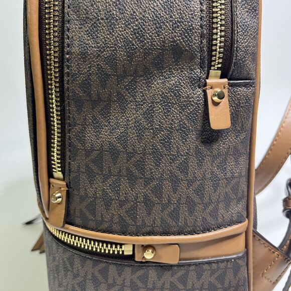 Michael Kors Rhea Medium Pleated Logo Backpack Brown Acorn NWT - Picture 15 of 16